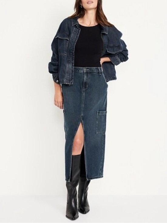 Old Navy Dresses & Skirts - Old Navy Mid-Rise Denim Cargo Maxi Skirt Size 8